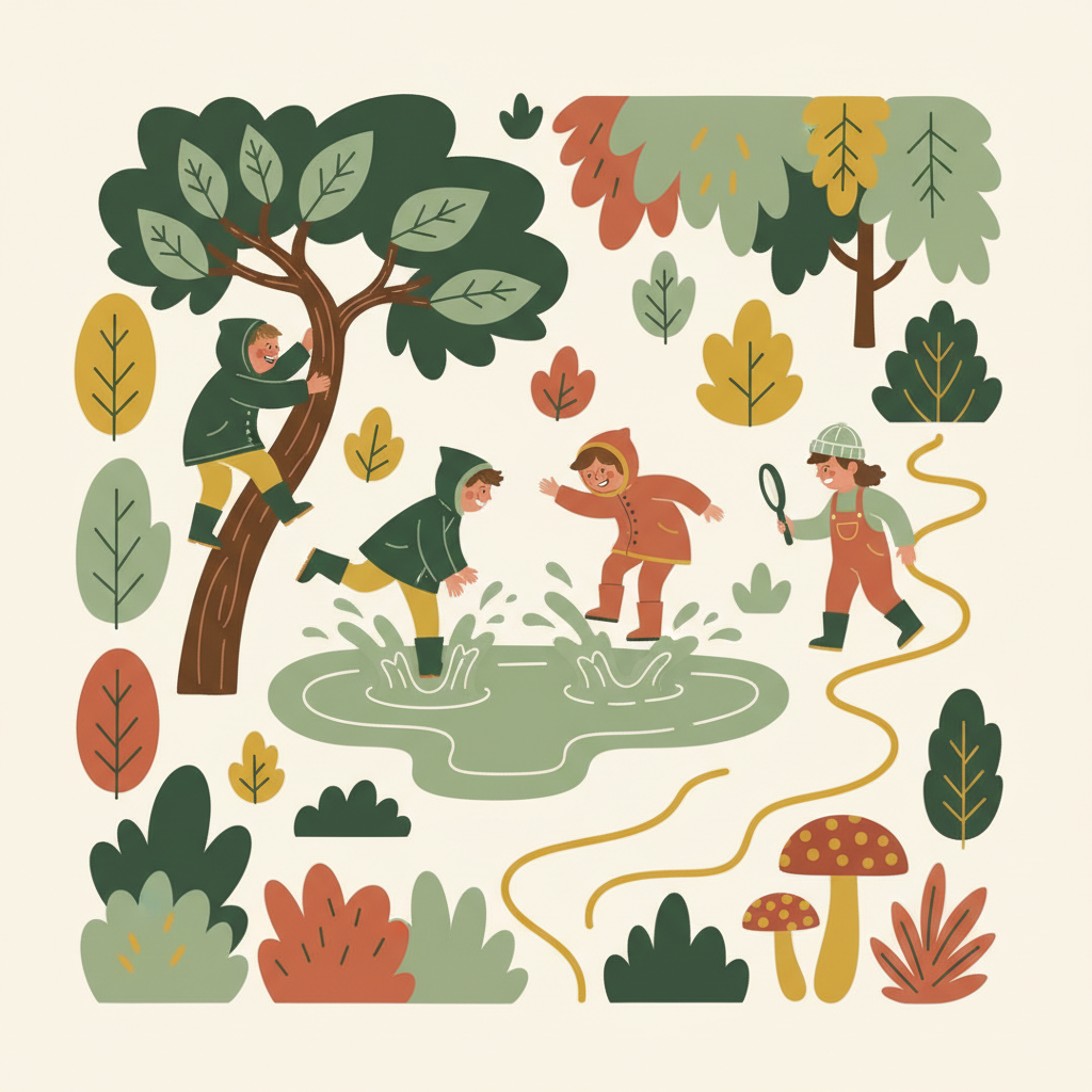 Children playing outdoors in nature - exploration and adventure